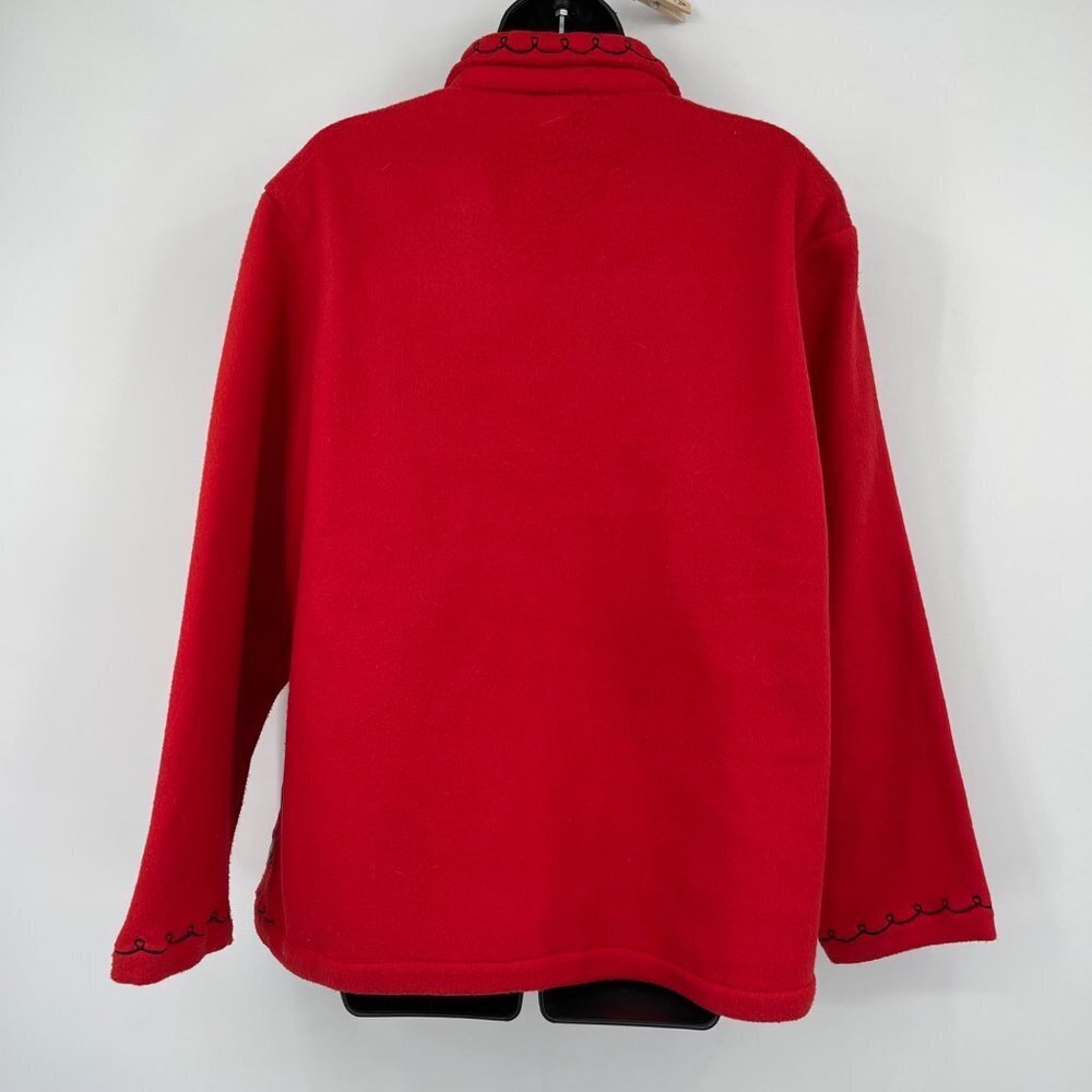 Take Two Women's Fleece‎ Button Up Kitten Jacket Size L Embroidered Red Grandma - Picture 2 of 11